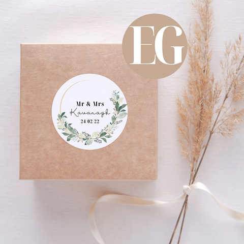 Foliage Wreath Style Personalised Wedding Favour Stickers - Stickers For Party Bags/Wedding Guest Gifts/Thank You Stickers