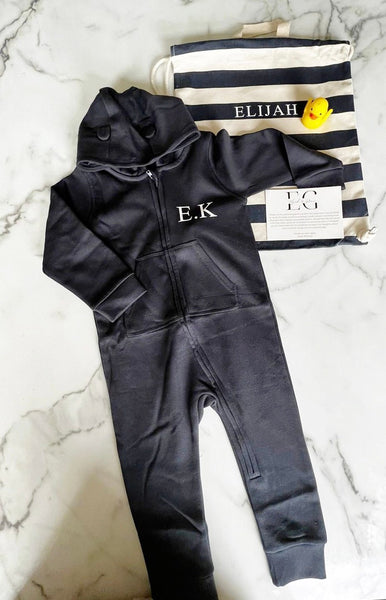 Brushed Back Fleece Onesie With Teddybear Ears - Personalised With Initials or Name - Perfect For After Swimming - 3 Colour Choices