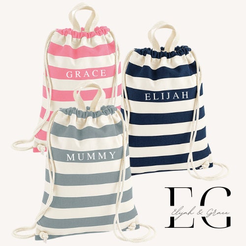 Personalised Nautical Gymsac/Gym Bag/ Nursery Bag - Ideal For Family Swimming - Choice Of 3 Colours