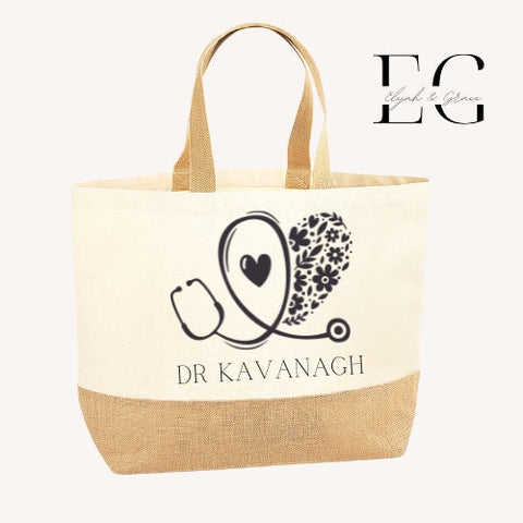 Personalised Doctor Jute Bag - Bag For Doctor/Work Bag/Accessory Bag/Shopping Jute