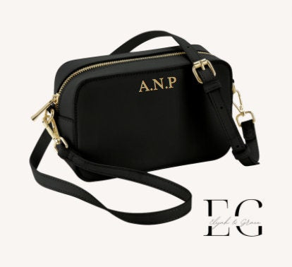 Black Personalised Boutique PU Leather Handbag - Personalised With Initials/Name/Letter