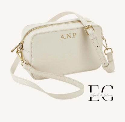 Beige Personalised Boutique PU Leather Handbag - Personalised With Initials/Name/Letter