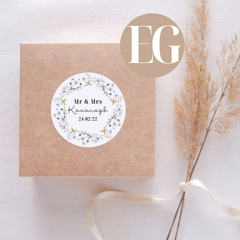 Delicate Flower Wreath Style Personalised Wedding Favour Stickers - Stickers For Party Bags/Wedding Guest Gifts/Thank You Stickers