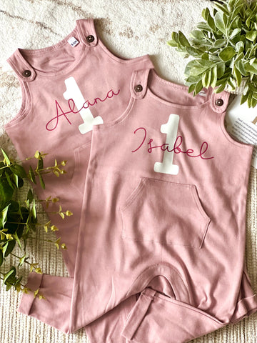 Organic Cotton Personalised 1st Birthday Dungarees - Ideal for matching outfits/twin outfits/cousin outfits