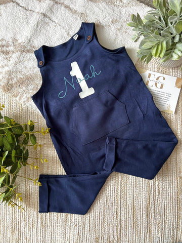 Organic Cotton Personalised 1st Birthday Dungarees - Ideal for matching outfits/twin outfits/cousin outfits